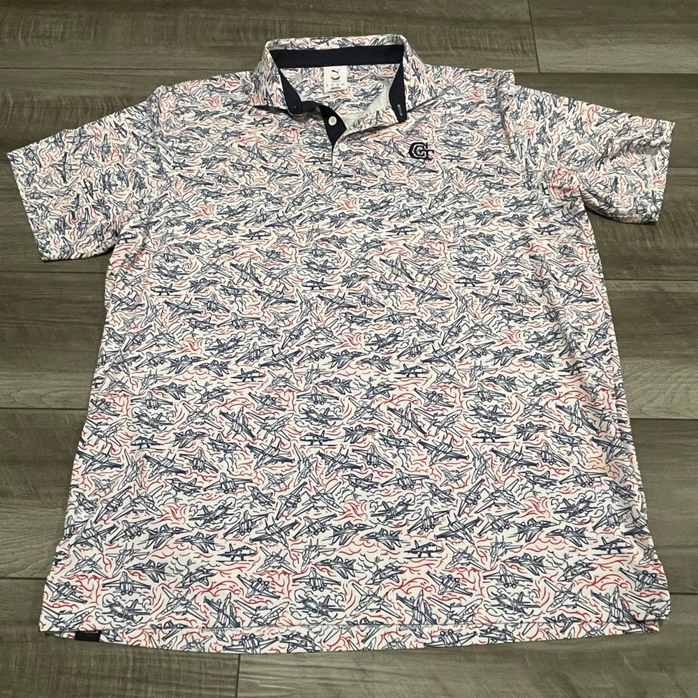 Puma Golf X Volition Jet Lines Men's Polo Shirt in Blue and Red Pattern Size XL